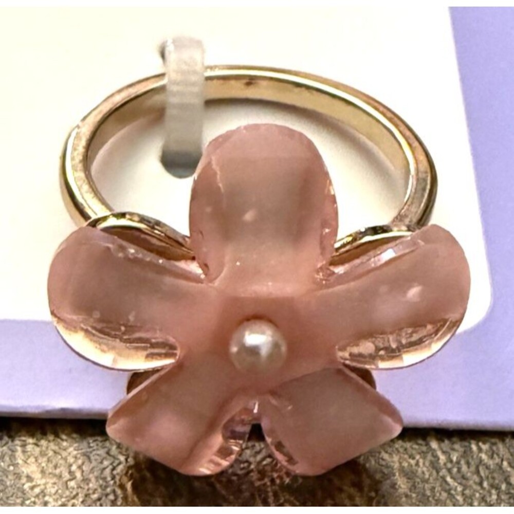 Claire's Pink Flower Gold-Tone Ring Sz 9